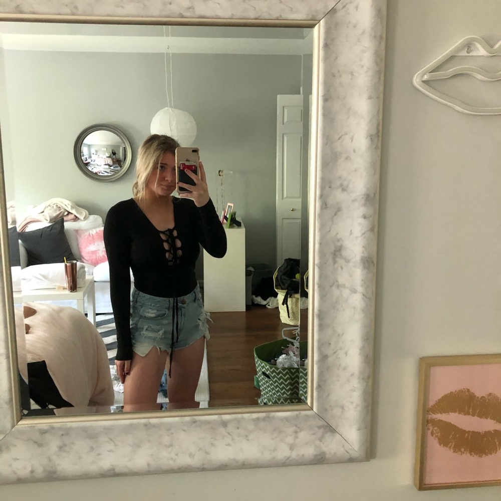 black lace up adjustable bodysuit